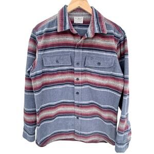 L.L.Bean Flannel Shirt Mens Medium Gray Red Striped Slightly Fitted
